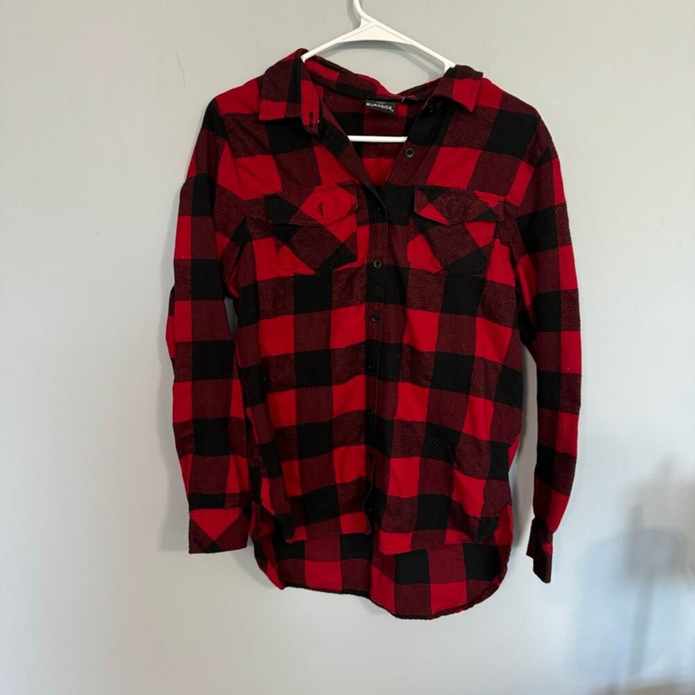 Burnside Red Buffalo Plaid Button Down Flannel Shirt Size Medium Bridesmaid